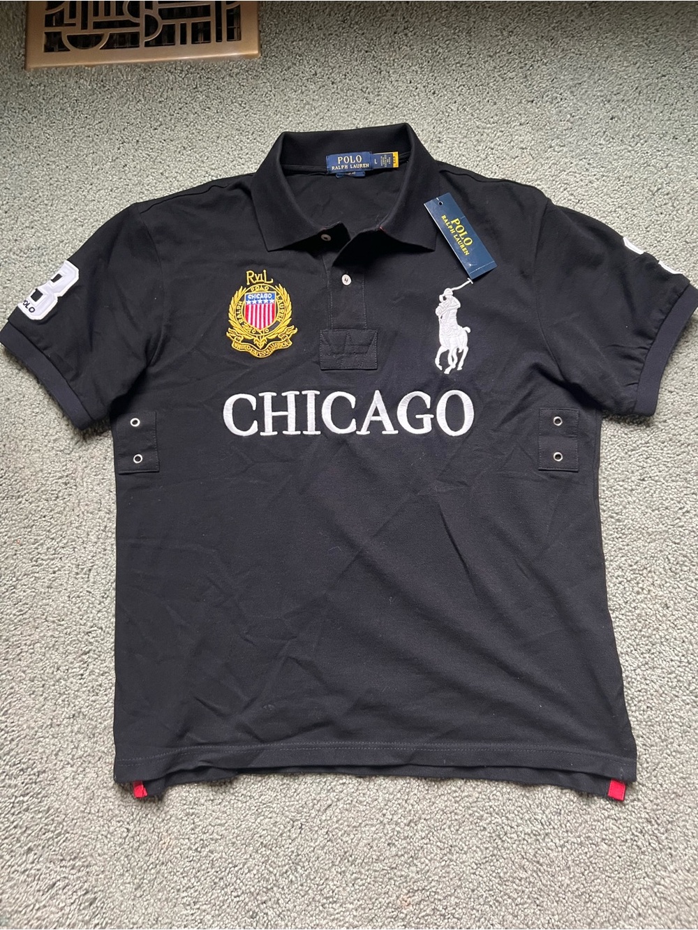 Ralph Lauren Black Polo with Chicago Embroidery & Crest
